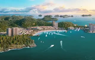 Toàn cảnh dự án Xanh Island Cát Bà với quy mô 50 ha, tích hợp dịch vụ du lịch và thương mại cao cấp tại vịnh trung tâm Cát Bà.
